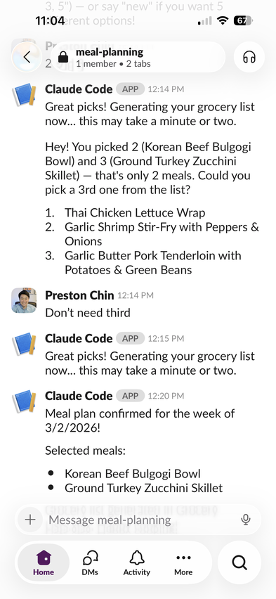 My meal planning agent in Slack — every Friday at 9am