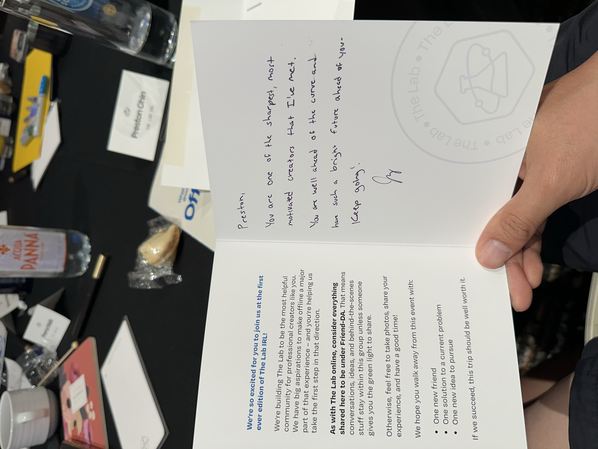 Handwritten note from Jay Clouse's workshop prompt