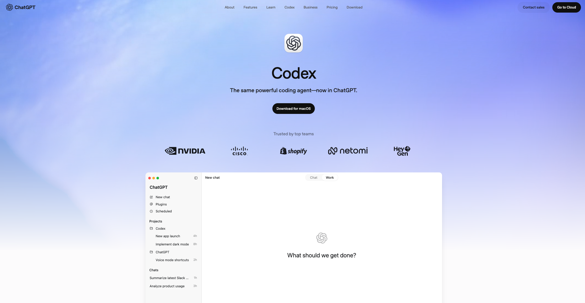 The Codex app page showing the desktop app used to run GPT Sol and GPT Astra