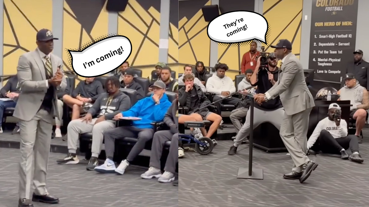 Deion Sanders reframes his core message from 'I'm coming' to 'They're coming' during Q&A